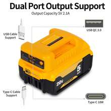 NVNOWU 18V/20V 電池相容便攜式電源適配器，附 5V USB 接口與 18W Type-C 充電接口 - 黃色 - 查看 4
