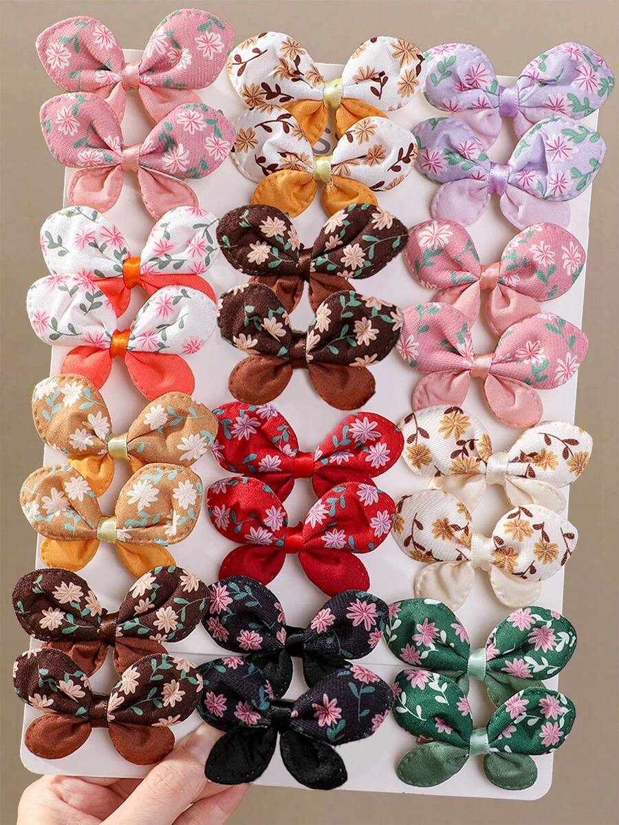 10pcs Girls Multicolor Random Double Layer Bow Flower Fabric Bow Hair Clips Bangs Back Of Head Hair Clips Hair Accessories For Daily Use - Multicolor - View 1