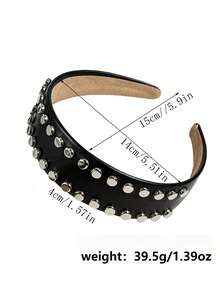 Ladies' Fashionable And High-End Large Rivet Leather Wide Edge High Skull Headband, Suitable For Daily Casual Wear, Versatile Hair Blocking - Black - View 7