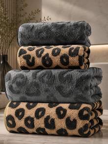 4Pcs Leopard Print Bathroom Towel Set Quick Dry Microfiber Brown Decorative Towels With 2 Bath 2 Hand For Guest Bath Dorm Apartment Spa Home Travel Shower Use - Mocha Brown - View 9