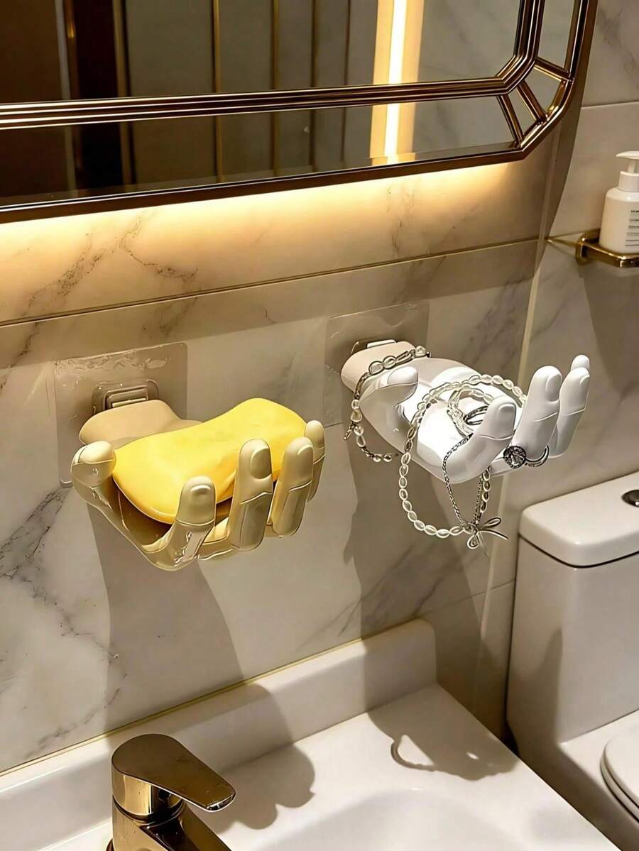 1/2/3pcs Palm-Shaped Storage Rack, Creative Hand-Shaped Wall-Mounted Jewelry Storage Tray, Black White Yellow Optional, Bathroom Bedroom Vanity Decor Hanging Storage Rack, Aesthetic Home Decor And Back To School Gift Supplies - Multicolor - View 1