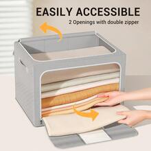Foldable Clothes Storage Bins With Metal Frame, Large Capacity Clear Window Closet Storage Organizer Containers With Front Opening, For Clothes, Bedding, Blankets, Pillows, Towels - Multicolor - View 2