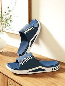 Unisex Letter Print Slides, Comfortable Wear-Resistant Odor-Resistant Fashion Slippers, Couple Indoor Bedroom Living Room Home Bathroom Shower Guest Slippers, Plus Size Men's Slippers - Multicolor - View 5