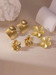 6pcs Vintage French Floral Earrings, Exaggerated Luxury High-End Design, Fairy-Like Stud Earrings, Suitable For Women's Daily Wear - Multicolor - View 3