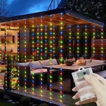 Luces de cortina LED alimentadas por batería AA, 8 modos de iluminación, luces de hadas, adecuadas para habitación, jardín, patio, escenario, decoración de fondo de pared, iluminación de atmósfera romántica para bodas, Día de San Valentín, Halloween, Navidad, luces decorativas colgantes - Lámpara de cortina con caja de pilas AA - Ver 19