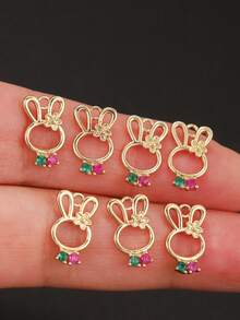 6/10pcs Animal Bear & Rabbit Micro-Inlaid Zirconia Pendant, Handmade DIY Earrings, Bracelets, Anklets Best Gift - Gold 5 - View 10
