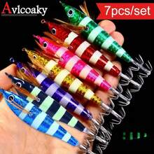 Avlcoaky 7pcs Horizontal Squid Jigs Jigging Baits For Sea Fishing Artificial Squid Hook Saltwater Wood Shrimp Lure - Multicolor - View 2