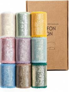 1 Roll Multi-Color Silk Chiffon Ribbon, 1.5 Inch X 4.92 Yards, Frayed Edge Shiny Satin Ribbon, Suitable For Wedding Bouquet Packaging, Gift Box Wrapping, Cake Decoration, Hair Bow DIY Crafts, Bridal Invitation Cards, Party And Holiday Decoration Supplies - Gold Foil Chiffon Ribbon - View 1