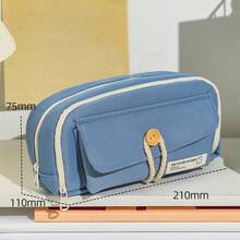 Minimalist Button Flap Pencil Case, Rectangular Multi-Layer Flap Design, Solid Color Minimalist Button Tie Strap With Small Label, Soft Macaron Color Palette In Pink, Green, White, Blue, Dual Zipper Multi-Layer Compartments, Button Tie Anti-Drop Stationery Storage, Pencil Box, Essential Classroom Supplies For Teachers - Multiple Styles - View 10