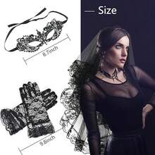 Bestselling Halloween Black Bride Veil, Eye Mask, And Lace Gloves Set - Solid Color - View 6