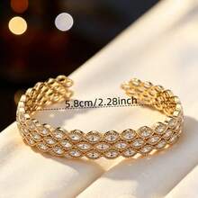 1pc Women's Fashion Multi-Layer Horse Eye Full Rhinestone Open Bangle, Vintage Hollow Adjustable Bracelet, Versatile Exquisite Jewelry For Party And Commute - Bracelet - View 5
