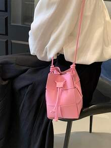 CHERIMATE 1件時尚迷你水桶包，百搭休閒編織女款手提包，高級通勤斜挎包，小眾設計單肩包，適合日常使用 - 玫紅色 - 查看 5