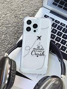 Minimalist Aesthetic Airplane Route Handwritten Quote Clear Airbag Phone Case With Full Wrap Lens Protection For IPhone17 16 15 14 13 12 11 Pro Max - Clear - View 2