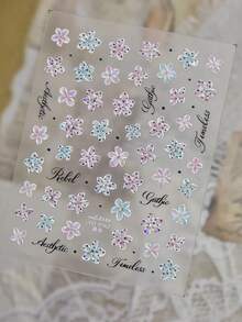 1Sheet Shiny Rhinestone Gradient Floral Nail Stickers, 3D Jelly Translucent Polka Dot Tiny Flower Elegant Cursive Script Self-Adhesive Nail Sliders - Multicolor - View 4