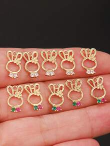 6/10pcs Animal Bear & Rabbit Micro-Inlaid Zirconia Pendant, Handmade DIY Earrings, Bracelets, Anklets Best Gift - Gold 5 - View 6