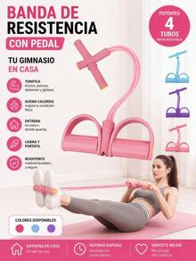Banda Elástica con Pedales para Ejercicio en Casa, Banda de Resistencia de 4 Tubos de Látex, Entrenador para Brazos, Abdomen, Piernas y Glúteos, Equipo para Yoga, Pilates y Fitness, Asas de Espuma Antideslizantes, Ligera, Portátil, Fácil de Transportar, Ideal para Entrenamiento Diario en Hogar, Oficina o Viaje - Multicolor - Ver 2