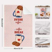 2PCS Kitchen Towels Pink Plaid Coffee Healing Theme Pattern Print 40*60cm Rectangular Microfiber Kitchen Towels, Dish Cloths, Tablecloths, Hand Towels, Kitchen Decor, Home Decor, Housewarming Gift For Neighbors, Perfect For Kitchen And Bathroom Use, Suitable For Housewives And Family Gatherings, High Cost-Performance, Home Essential - Watermelon Pink - View 4