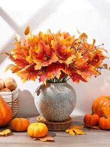 1/3/6pcs Artificial Maple Leaves, Autumnal Maple Leaf Bouquet, Suitable For Autumn Decorations, Home Decor, Wall Decorations, Weddings, Halloween, Party Decorations, Garden Decorations, Porch Decorations, Room Decorations, And Outdoor Autumn Decor - Multicolor - View 2