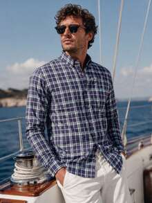 Camisa a cuadros de manga larga con botones delanteros, versátil y casual G741 DEWBERRY - Light Green - Ver 2
