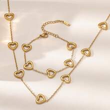 1 Set Stainless Steel Chain Heart Pendant Women's Fashion Necklace & Bracelet Jewelry Set, Gift Accessory - Multicolor a - View 3