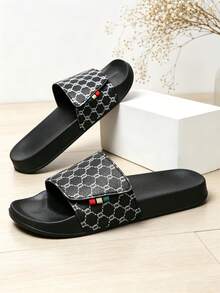 1 Pair Vintage Plaid Pattern Slip-On Slides, Soft Sole, Bouncy, Suitable For Indoor, Outdoor, Beach And Other Scenarios, Couple Style, Adjustable Hook And Loop - Black - View 6