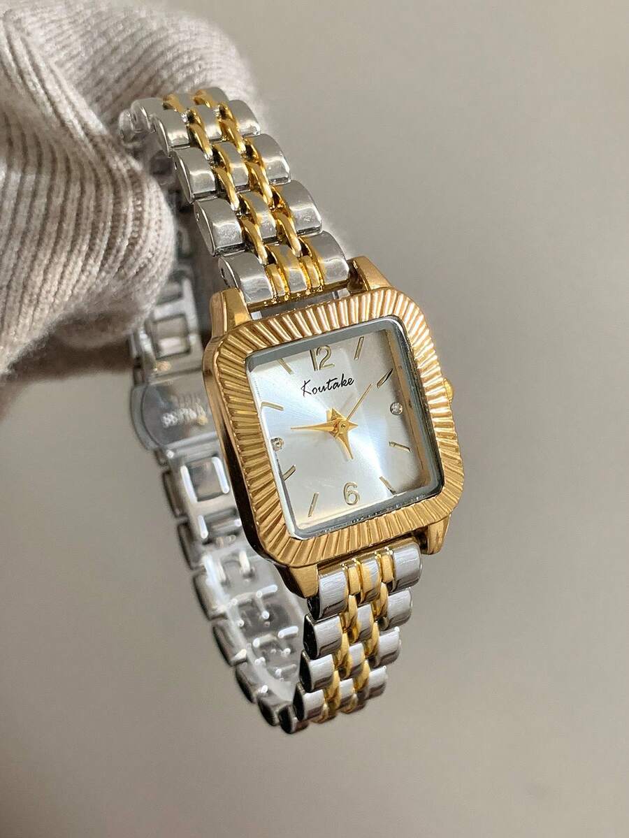 Jam Tangan Quartz Wanita Bentuk Oval dengan Dial Angka Arab, Gaya Mid-Century yang Modis, Cocok untuk Pemakaian Sehari-hari, Hadiah, dan Pesta - Perak Emas - View 1