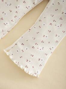 2pcs Baby Girl Cute Mori Style Peter Pan Collar Long Sleeve Printed Top & Pants Set, Thin Spring/Autumn - Apricot - View 9