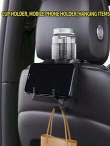 1 Universal Car Seat Rear Two In One Storage Box Hook, With Cup Holder ABS Storage Compartment And Multifunctional Hook, - A - View 5