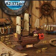370pcs DIY Assembly Building Blocks, Black Pearl Pirate Ship Decorative Model, Collector's Gift - Multicolor - View 8