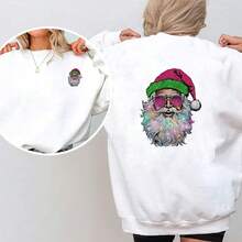 1/2/3pcs Pink Green Glitter Christmas Hat Sunglasses Santa Claus Gradient Beard Heat Transfer Sticker, American Vintage Style Christmas DIY Print, Suitable For T-Shirt, Hoodie, Canvas Bag, Pillow - Multicolor - View 3