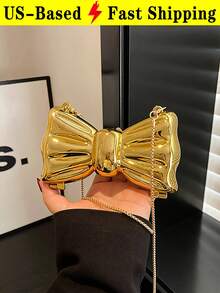 Fashion Mini Bow Evening Bag For Women Chain Strap Crossbody Bag PVC Shoulder Bag Hard Shell Square Bag For Wedding Party Travel Essential - 彩色 - 查看 11