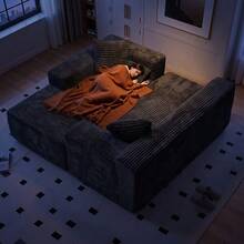 VerdeCore 106" Modular L-Shape Chaise Lounge Sofa Premium Corduroy Cloud Velvet No Assembly Required Convertible Loveseat Sofa Bed Deep Seat Comfort Living Room Bedroom Apartment Hotel[2 Package Shipping] - 淺灰色 - 查看 4
