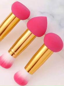 Conjunto de 3 Peças de Ferramentas de Maquiagem Multifuncionais de Duas Pontas, Adequado para Base, Corretivo e Pó, Presente Ideal para Maquiadores e Iniciantes - Multicolorido - Visão 5