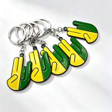 1pc Yellow-Green Peace Sign Enamel Keychain, Cartoon Gesture Metal Pendant, Fun Hip-Hop Bag Charm, Positive Energy Accessory, Suitable For Student Party Gift - Multicolor - View 3