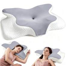 Neck Support Pillow, Ergonomic Comfortable Sleep Memory Foam Pillow, Suitable For Side, Back And Stomach Sleeping Positions, Hollow Design Memory Foam Bed Pillow - Grey - View 1