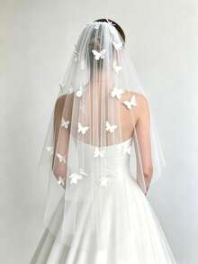 1 Stück 3D weißer Schmetterling Tüll Brautschleier, weiche transparente Schicht, Hochzeits-Haarschmuck, Braut-Shooting, romantisches Hochzeitskleid, passendes Haaraccessoire - A - Übersicht 5