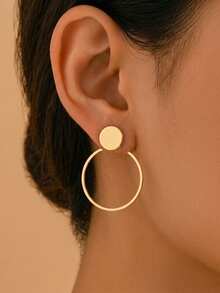1 Pasang Anting Tusuk Depan dan Belakang Gaya Logam Timur Tengah untuk Wanita Musim Semi/Panas, Desain Geometris Minimalis dengan Bingkai Persegi Panjang Tipis, Cocok untuk Pemakaian Sehari-hari, Gaya Pesta, Liburan, Hadiah untuk Pacar dan Sahabat - Yellow Gold - View 1