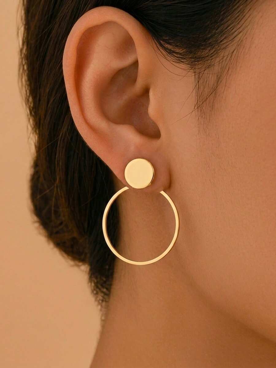 1 Pasang Anting Tusuk Depan dan Belakang Gaya Logam Timur Tengah untuk Wanita Musim Semi/Panas, Desain Geometris Minimalis dengan Bingkai Persegi Panjang Tipis, Cocok untuk Pemakaian Sehari-hari, Gaya Pesta, Liburan, Hadiah untuk Pacar dan Sahabat - Yellow Gold - View 1