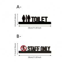 New Cross-Border Black Minimalist Bathroom Sign: 2D Wooden Cartoon Style Door Decor (Pine Wood) - Black Bathroom Sign - View 2