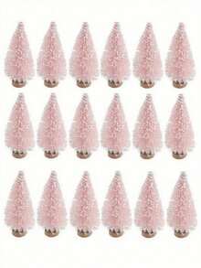 6pcs/1pc Mini Bottle Brush Christmas Tree With Wooden Base, Christmas Decoration, Artificial Plastic Mini Tree Handmade Ornament, Winter Snowy Christmas Table Party Decor (Pink) - Pink - View 10