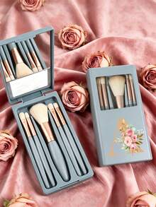 Portable Makeup Brush Set With Mirror And Soft Bristles, Floral Letter A-Y Pattern, Boxed Makeup Brush Set, Multi-Function Makeup Brush Set With Mirror And Makeup Box, Mini Multi-Function Makeup Brush, Foundation Brush, Eyeshadow Brush, Beginner Makeup Tools, Mixed Brush Makeup Storage Rack, Makeup Brush Set, Convenient To Carry Girls Gift, Ideal Makeup Tool Set, Portable Travel Supplies, Travel Essentials - Multicolor - View 4