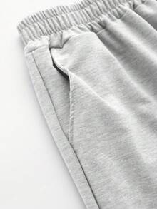 Streetwear Versatile Daily Minimalist Printed Loose Long Sleeve Hoodie + Sweatpants Set, Suitable For Spring, Autumn, Winter, Boys - Light Grey - View 6