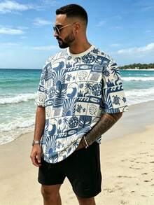 Men's Round Neck Digital Print Short Sleeve T-Shirt - Multicolor - View 4