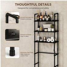 Over The Toilet Storage Cabinet, 3-Tier Metal Bathroom Organizer Shelf, Stable Freestanding Above Toilet Shelf For Laundry - Black - View 7