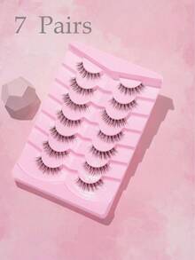 7 Pairs Natural Long Curly Voluminous Transparent Stem Cross Fishtail False Eyelashes, Suitable For Daily/Date/Holiday/Party/Gathering/Wedding/Work Goddess Makeup - Black - View 2