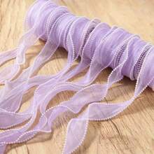 1 Roll 2.5 Yards/5 Yards Faux Pearl Decorated Mesh Ribbon, Decorative Ribbon For Clothing, Bows, DIY, Gift Boxes And Bouquets, Floral Packaging Ribbon - Purple - View 4