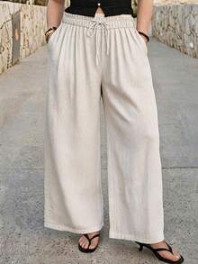 Dripcurv Women Plus Size Summer Apricot Casual Fashion Long Pants, Holiday & Leisure Style,Beach Outfit For Women,Tops For Going Out,Vacation Outfits Women - Apricot - View 1