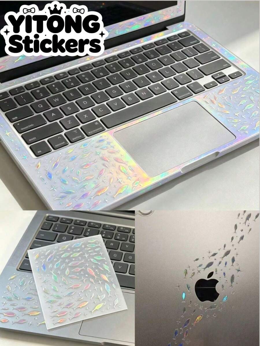 1pc Colorful Fish School Transparent Sticker, Gradient Holographic Underwater Fish & Star Decal, Waterproof Removable Self-Adhesive DIY Decoration For Laptop Shell And Palm Rest School Supplies - Laser Fish - View 1