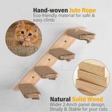 1pc Solid Wood Wall Mount Sisal Cat Stair Ladder Wall Scratching Step Climbing Cat Tree Perch - Multicolor - View 1