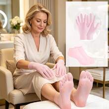 1 Set Moisturizing Foot Mask & Hand Mask, Convenient Multi-Functional Anti-Crack Foot Socks & Hand Gloves, Upgraded Silicone Foot Socks With Non-Slip Particles On Bottom, All-Day Moisturizing Foot Care, Easy To Clean, Suitable For Dry And Cracked Feet, Silicone Moisturizing - Multicolor - View 2